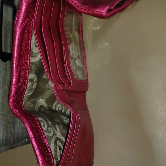 Brighton Nolita Shimmer Small Trifold Wallet Metallic Pink Leather Card Holder - Picture 8 of 11